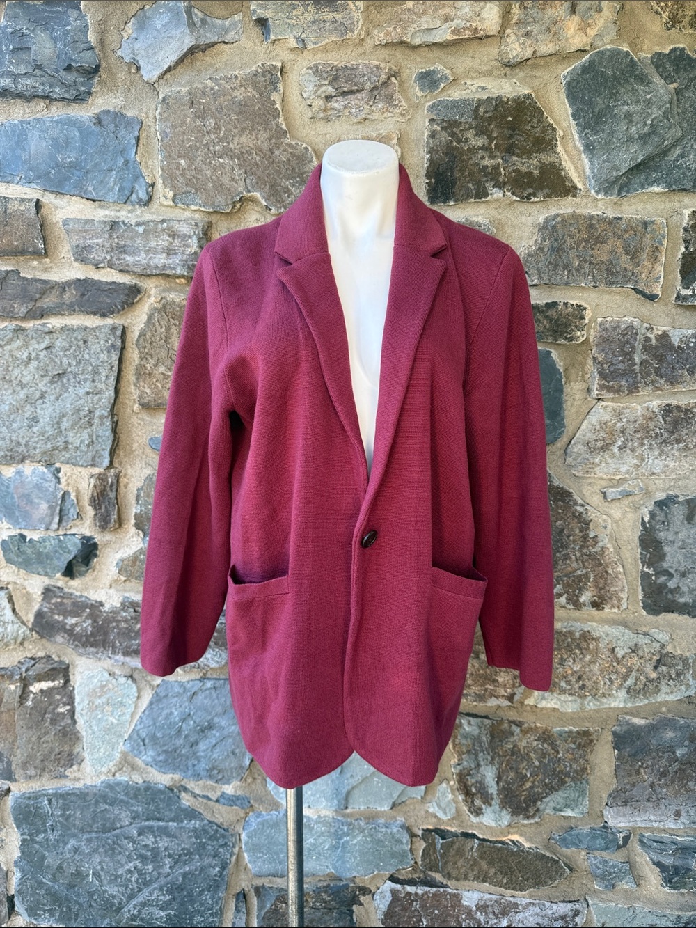 J. Crew 'Cecile' Wool/Cotton Relaxed Knit Sweater-Blazer in Burgundy Size Large